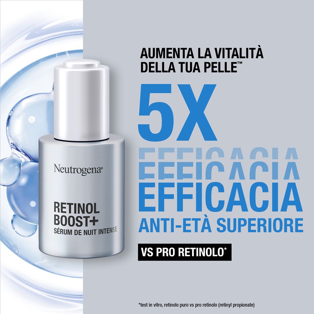 Neutrogena Retinol Boost + Siero Notte Intenso 30 ml, Siero viso con 0,23% Retinolo Puro antirughe